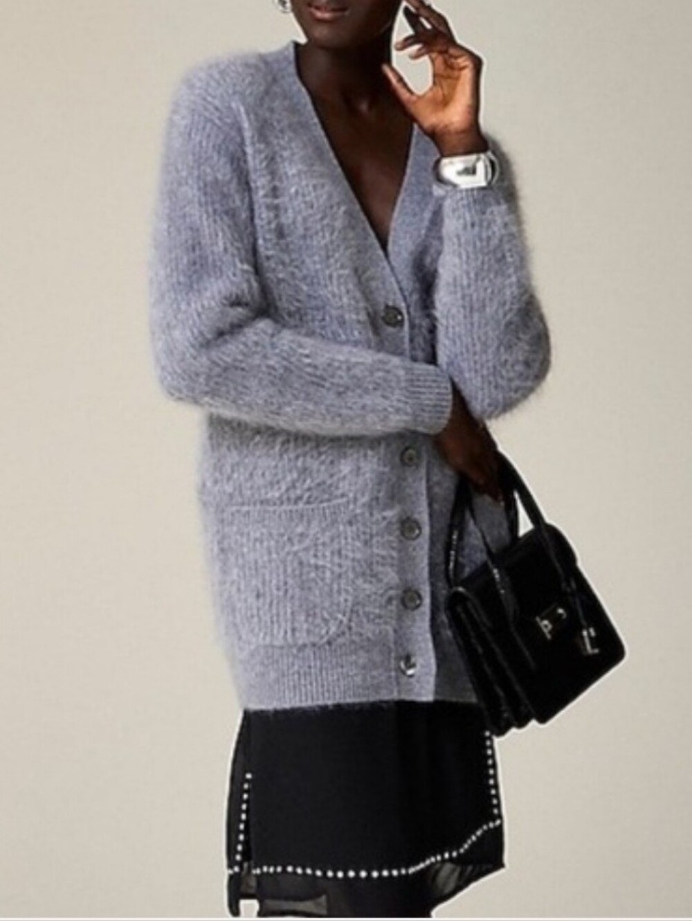 J. Crew 100% Brushed Cashmere Spring Street Oversized V-neck Cardigan, Gray - Picture 5 of 16